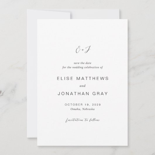 Schwarz-Weiß-Monogramm-Elegant-Hochzeit Save The Date (Vorderseite)