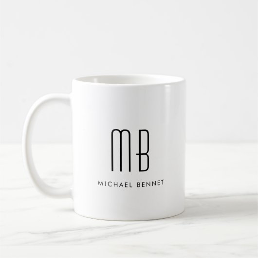 Schwarz-Weiß-Monogramm-Elegant Minimalistisch Kaffeetasse (Links)