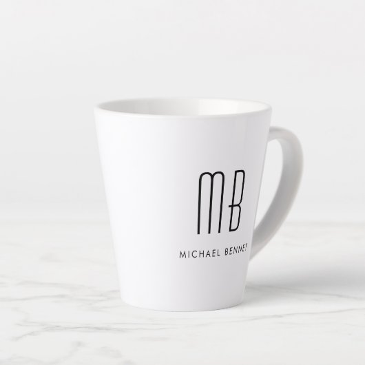 Schwarz-Weiß-Monogramm-Elegant Minimalistisch Milchtasse (Rechte Ecke)