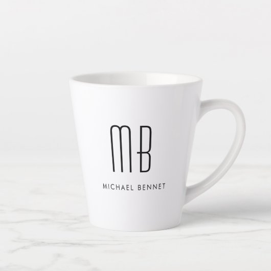 Schwarz-Weiß-Monogramm-Elegant Minimalistisch Milchtasse (Rechts)