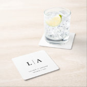 Schwarz-Weiß-Monogramm Elegante Einfache Hochzeit Rechteckiger Pappuntersetzer (Vor Ort)