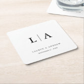 Schwarz-Weiß-Monogramm Elegante Einfache Hochzeit Rechteckiger Pappuntersetzer (angewinkelt)