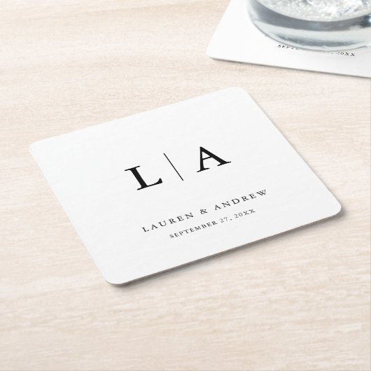Schwarz-Weiß-Monogramm Elegante Einfache Hochzeit Rechteckiger Pappuntersetzer (angewinkelt)