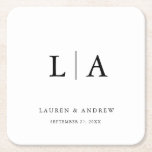 Schwarz-Weiß-Monogramm Elegante Einfache Hochzeit Rechteckiger Pappuntersetzer<br><div class="desc">Schöne,  elegante und schlichte,  schwarz-minimalistische Hochzeitsfeiern Untersetzer. Vollständig anpassbar mit Monogramm/Initialen,  Namen,  Datum und Farben,  um Ihr Hochzeitthema zu entsprechen.</div>