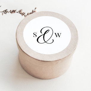 Schwarz-Weiß-Monogramm Et-Zeichen   Luxus-Hochzeit Runder Aufkleber