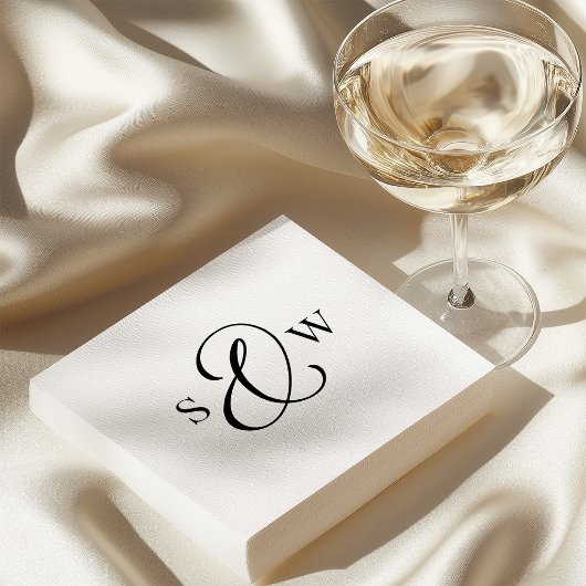 Schwarz-Weiß-Monogramm Et-Zeichen | Luxus-Hochzeit Serviette