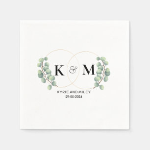 schwarz-weiß Monogramm Eukalyptus Hochzeit Serviette