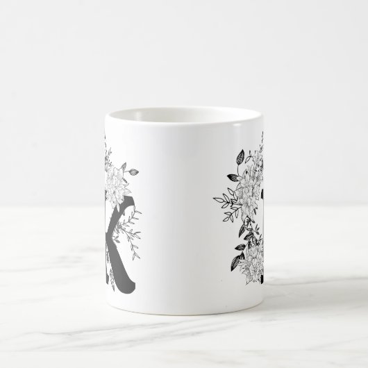 Schwarz-Weiß-Monogramm-Floral Kaffeetasse (Mittel)