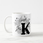 Schwarz-Weiß-Monogramm-Floral Kaffeetasse (Links)