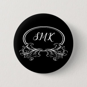 Schwarz-Weiß-Monogramm-Florrahmen Button
