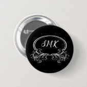 Schwarz-Weiß-Monogramm-Florrahmen Button (Vorne & Hinten)