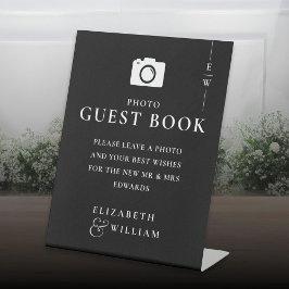Schwarz-Weiß-Monogramm-Foto-Gästebuch Sockelschild