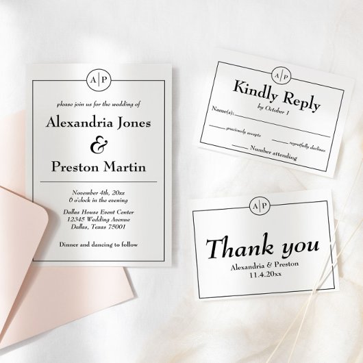 Schwarz-Weiß-Monogramm-Foto Hochzeitseinladung Einladung