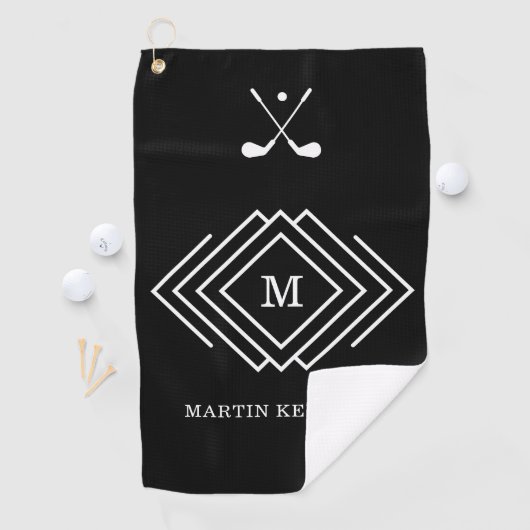 Schwarz-Weiß-Monogramm für personalisierte Männer Golfhandtuch (Insitu)