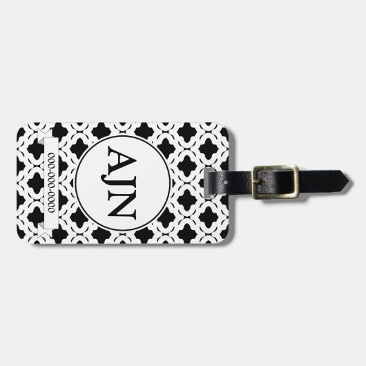 Schwarz-Weiß-Monogramm-Gepäckanhänger Gepäckanhänger (Vorderseite horizontal)