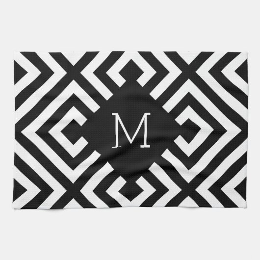 Schwarz-Weiß-Monogramm Geschirrtuch (Horizontal)