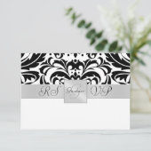 Schwarz-Weiß-Monogramm-HalbDamast-UAWG Einladung (Stehend Vorderseite)