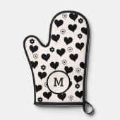 Schwarz-Weiß-Monogramm-Herz-Blume Ofenhandschuh (Vorderseite)