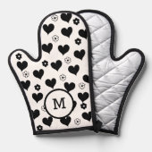 Schwarz-Weiß-Monogramm-Herz-Blume Ofenhandschuh (Vorderseite/Rückseite)