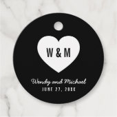 Schwarz-Weiß-Monogramm-Herz-Hochzeit Geschenkanhänger (Vorderseite)