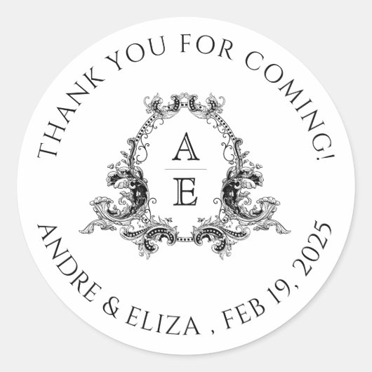 Schwarz-Weiß-Monogramm-Hochzeit Danke-Aufkleber Runder Aufkleber (Vorderseite)