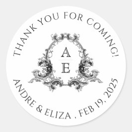 Schwarz-Weiß-Monogramm-Hochzeit Danke-Aufkleber Runder Aufkleber
