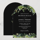 Schwarz-Weiß-Monogramm-Hochzeit des Greenery Arch Einladung (Vorne/Hinten)