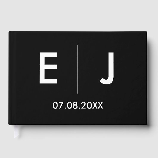 Schwarz-Weiß-Monogramm-Hochzeit Gästebuch (Vorderseite)