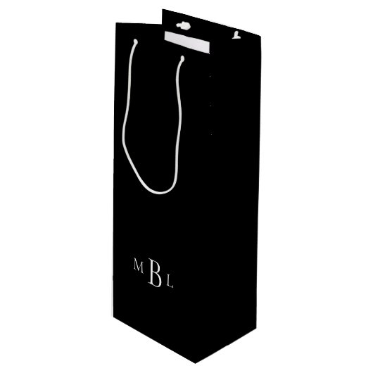 Schwarz-Weiß-Monogramm-Hochzeit Geschenktüte Für Weinflaschen (Vorderseite Schrägansicht)