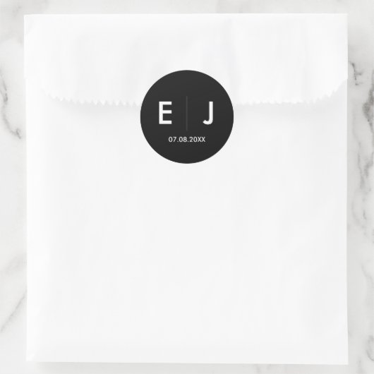 Schwarz-Weiß-Monogramm-Hochzeit Runder Aufkleber (Tasche)