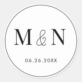 Schwarz-Weiß-Monogramm-Hochzeit Runder Aufkleber