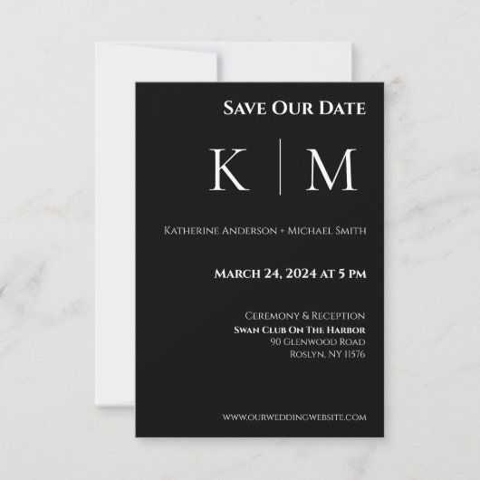 Schwarz-Weiß-Monogramm-Hochzeit Save The Date (Vorderseite)