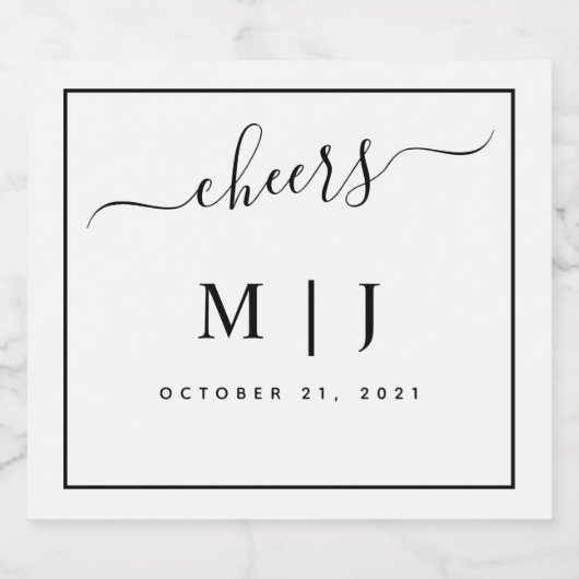 Schwarz-Weiß-Monogramm-Hochzeit Schaumweinetikett (Einzelnes Label)