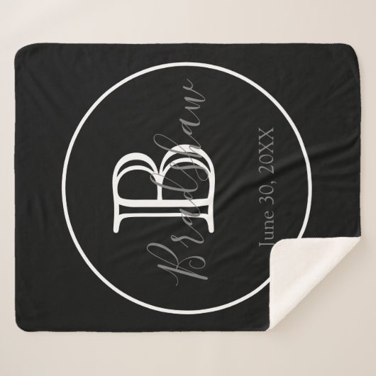 Schwarz-Weiß-Monogramm-Hochzeit Sherpadecke (Vorderseite (Horizontal))