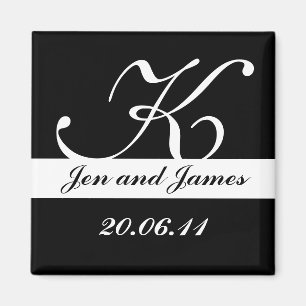 Schwarz-Weiß-Monogramm-Hochzeit speichern Sie die Magnet