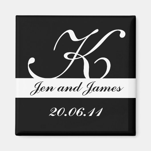 Schwarz-Weiß-Monogramm-Hochzeit speichern Sie die  Magnet (Vorne)