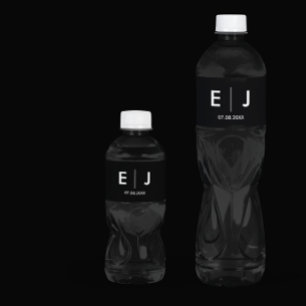 Schwarz-Weiß-Monogramm-Hochzeit Wasserflaschenetikett