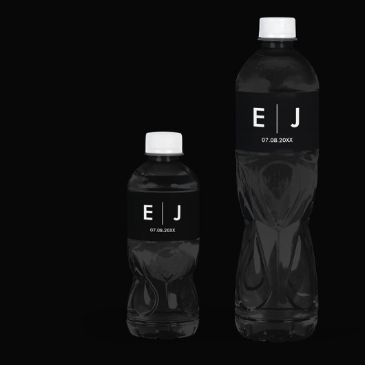 Schwarz-Weiß-Monogramm-Hochzeit Wasserflaschenetikett