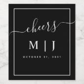 Schwarz-Weiß-Monogramm-Hochzeit Weinetikett (Einzelnes Label)