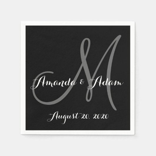 Schwarz-Weiß-Monogramm-Hochzeitspapier Napkin Serviette (Vorderseite)