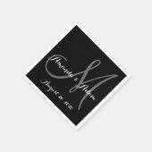 Schwarz-Weiß-Monogramm-Hochzeitspapier Napkin Serviette (Ecke)
