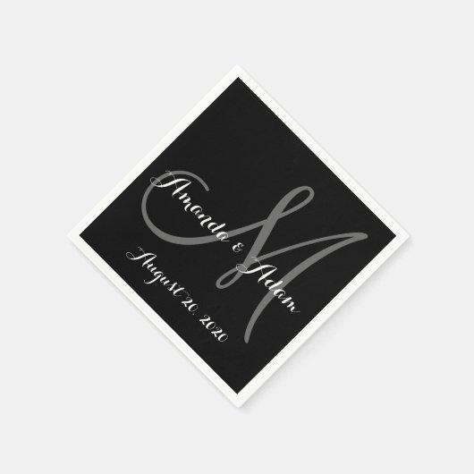 Schwarz-Weiß-Monogramm-Hochzeitspapier Napkin Serviette (Ecke)