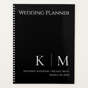 Schwarz-Weiß-Monogramm-Hochzeitsplaner Planer
