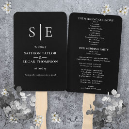 Schwarz-Weiß-Monogramm-Hochzeitsprogramm Fächer