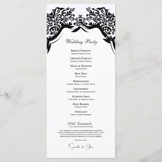 Schwarz-Weiß-Monogramm-Hochzeitsprogramm Programm (Rückseite)