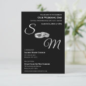 Schwarz-Weiß-Monogramm-Hochzeitsringe- Einladung (Stehend Vorderseite)