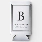 Schwarz-Weiß-Monogramm-Hochzeitsschuh kann kälter  Selters Dosenkühler (Vorderseite)