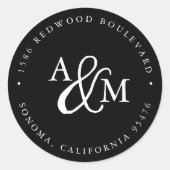 Schwarz-Weiß-Monogramm-Hochzeitsstiftung Runder Aufkleber (Vorderseite)