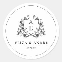 Schwarz-Weiß-Monogramm-Hochzeitsticker