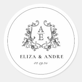 Schwarz-Weiß-Monogramm-Hochzeitsticker Runder Aufkleber